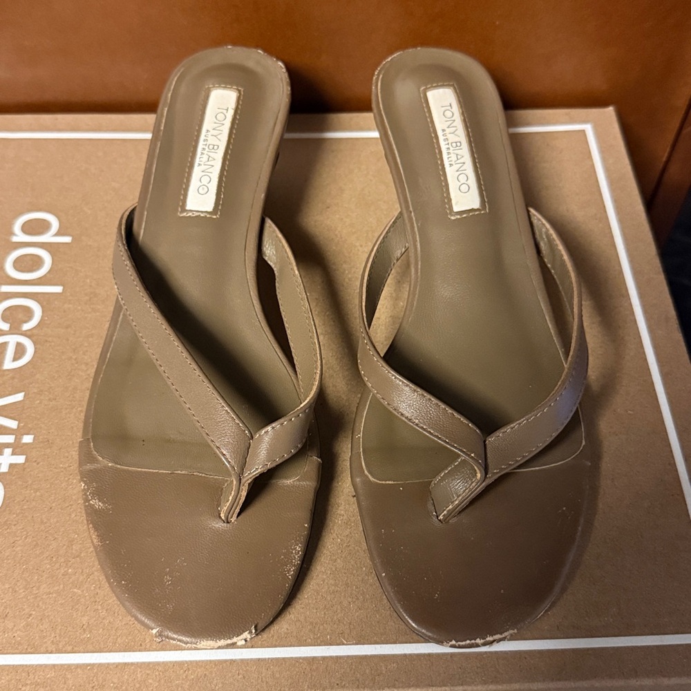 Tony Bianco Pluto Sandal Liqueur Brown Heeled Flip Flops Thong Heels 5.5 / 35.5 - Picture 6 of 12